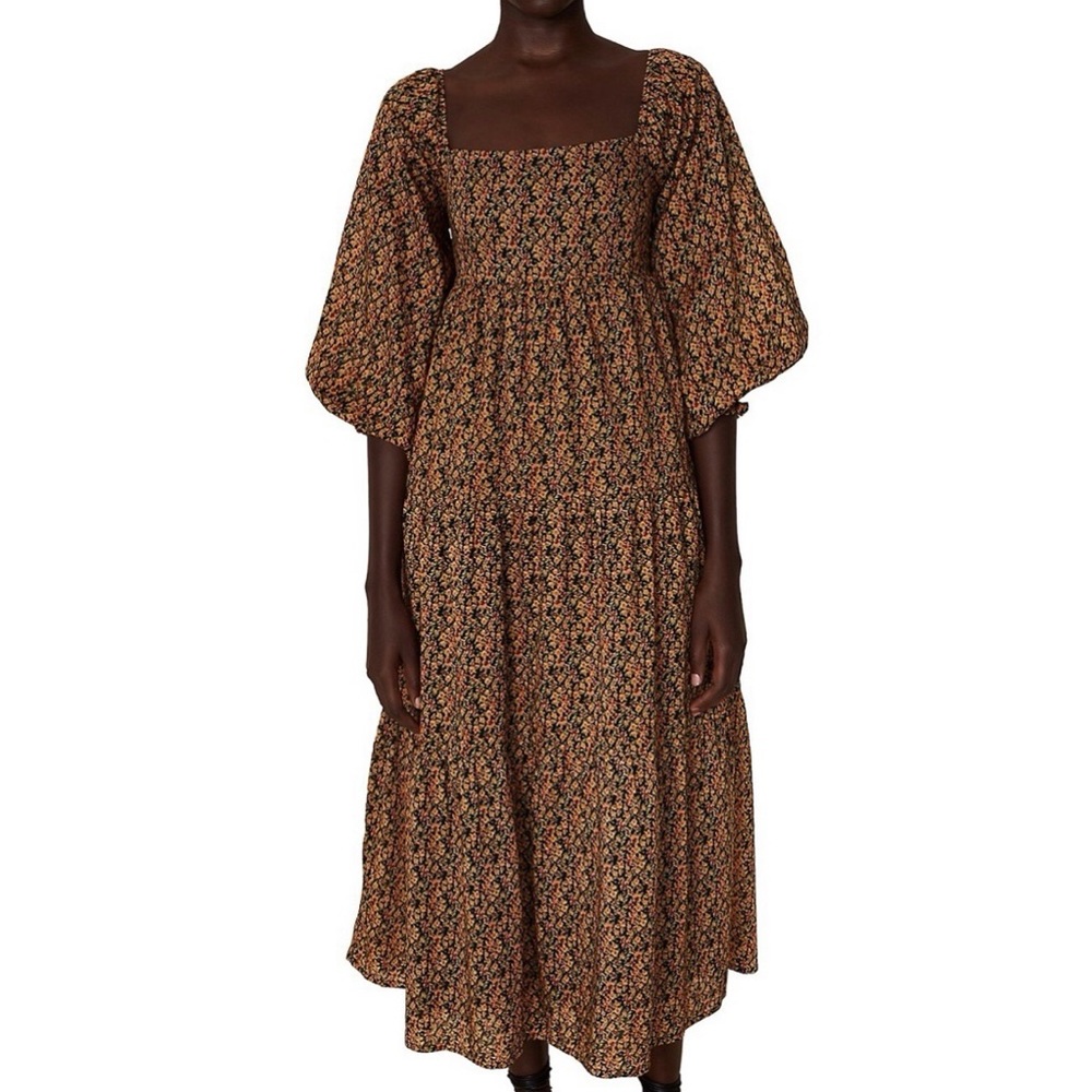 Sobita Floral Puff-Sleeve Midi Dress